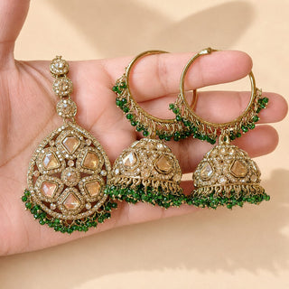 Emmie Green Polki Necklace Set with Tikka
