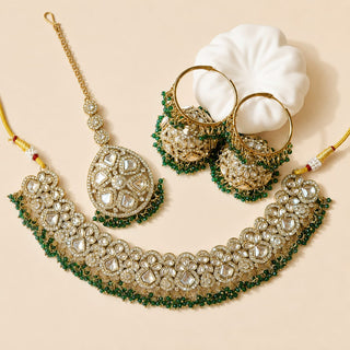 Emmie Green Polki Necklace Set with Tikka