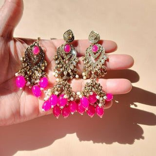 Emmie Hot Pink Polki Necklace Set with Tikka