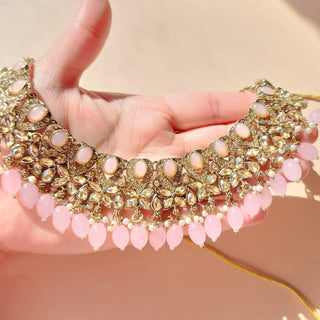 Emmie Light Pink Polki  Necklace Set with Tikka