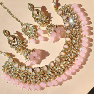 Emmie Light Pink Polki  Necklace Set with Tikka