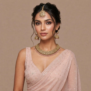 Emmie Light Pink Polki Necklace Set with Tikka
