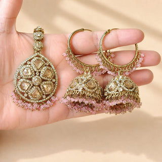 Emmie Light Pink Polki Necklace Set with Tikka