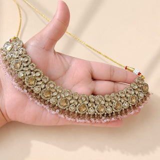 Emmie Light Pink Polki Necklace Set with Tikka