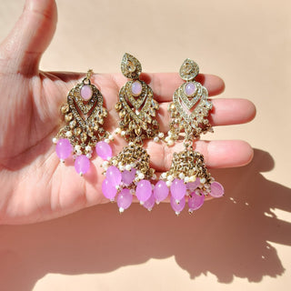 Emmie Light Purple Polki Necklace Set with Tikka
