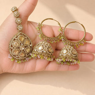 Emmie Mint Pink Polki Necklace Set with Tikka