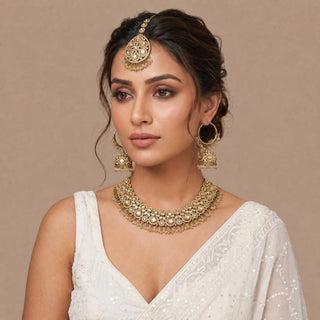 Emmie Mint Pink Polki Necklace Set with Tikka