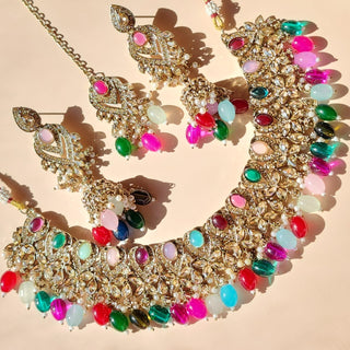 Emmie Multicolour Polki Necklace Set with Tikka