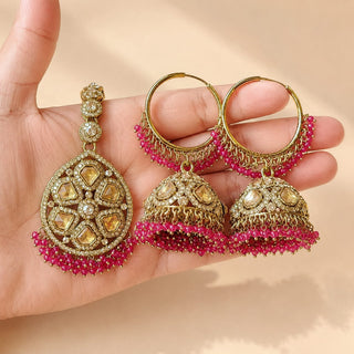 Emmie Pink Polki Necklace Set with Tikka
