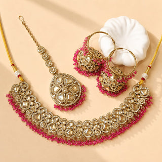 Emmie Pink Polki Necklace Set with Tikka