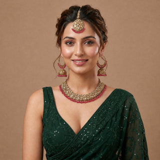 Emmie Pink Polki Necklace Set with Tikka