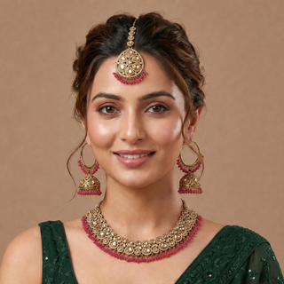 Emmie Pink Polki Necklace Set with Tikka