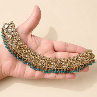 Emmie Teal Blue Polki Necklace Set with Tikka
