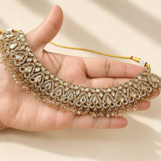 Emmy Gold Polki Necklace Set with Tikka