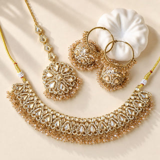 Emmy Gold Polki Necklace Set with Tikka