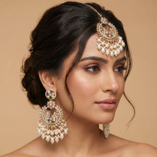 Emmy Multicolour Premium Polki and CZ Diamond Tikka Set