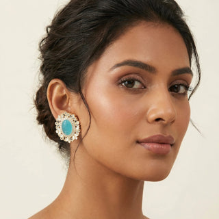 Everly Light Blue Mirror Stud Earrings