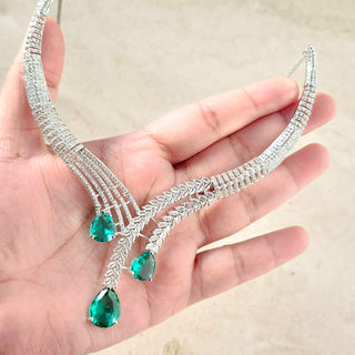 Fiora Sea Green CZ Diamond Simulant Necklace Set