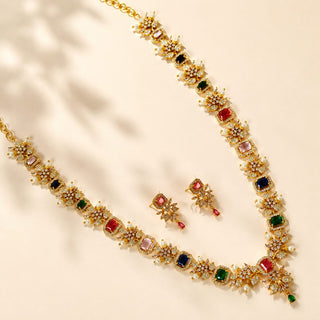 Florence Multicolour Luxury CZ Diamond Long Necklace Set