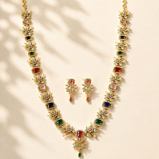 Florence Multicolour Luxury CZ Diamond Long Necklace Set