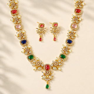 Florence Multicolour Luxury CZ Diamond Long Necklace Set