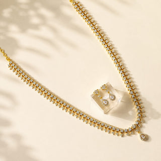 Florence White Luxury CZ Diamond Long Necklace Set