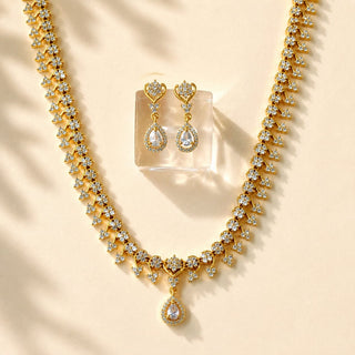 Florence White Luxury CZ Diamond Long Necklace Set