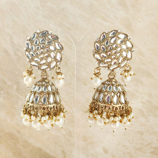 Frida White Kundan Jhumka Earrings