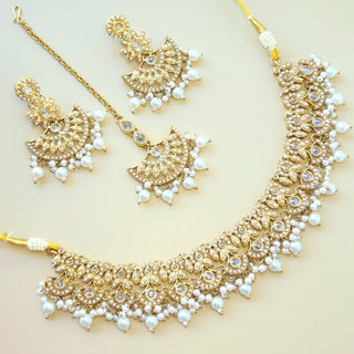 Frida White Necklace Set with Tikka