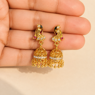 Gabbie Peacock Gold CZ Diamond Simulant Small Jhumki Earrings 2