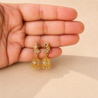 Gabbie Peacock Gold CZ Diamond Simulant Small Jhumki Earrings 2