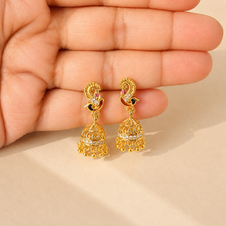 Gabbie Peacock Gold CZ Diamond Simulant Small Jhumki Earrings