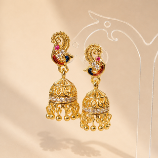Gabbie Peacock Gold CZ Diamond Simulant Small Jhumki Earrings