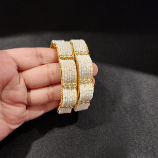 Gabrielle White Gold Kada Bangle Set (2.6, 2.8)