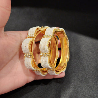 Gabrielle White Gold Kada Bangle Set (2.6, 2.8)