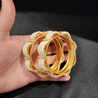 Gabrielle White Gold Kada Bangle Set (2.6, 2.8)