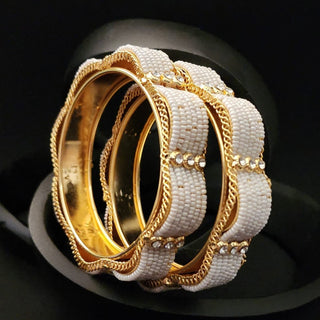 Gabrielle White Gold Kada Bangle Set (2.6, 2.8)