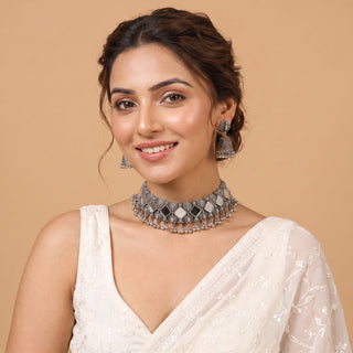 Georgie German Silver Mirror Necklace Set