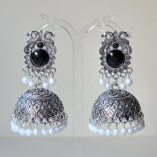 Georgina Black German Silver Jhumka Earrings
