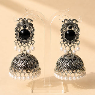 Georgina Black German Silver Jhumka Earrings