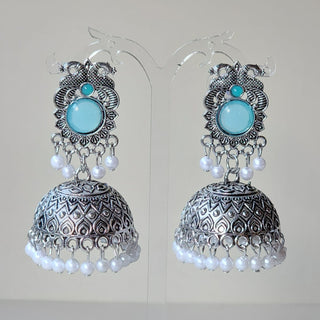 Georgina Light Blue German Silver Jhumka Earrings