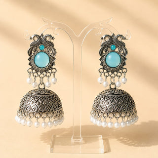 Georgina Light Blue German Silver Jhumka Earrings
