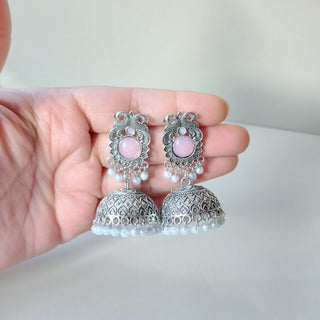 Georgina Light Pink German Silver Jhumka Earrings