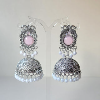 Georgina Light Pink German Silver Jhumka Earrings