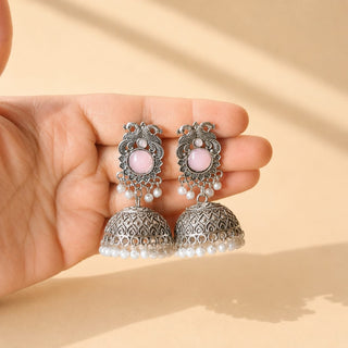 Georgina Light Pink German Silver Jhumka Earrings