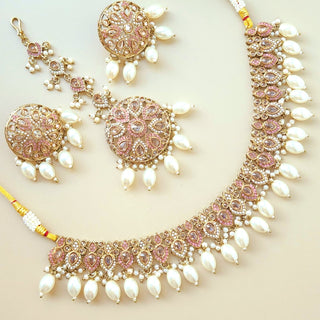 Georgina Pink Polki Necklace Set with Tikka