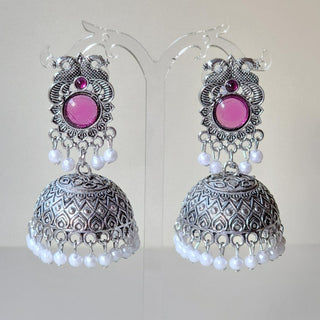 Georgina Purple German Silver Jhumka Earrings