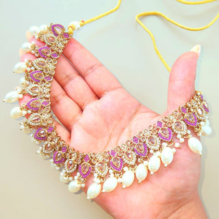 Georgina Purple Polki Necklace Set with Tikka