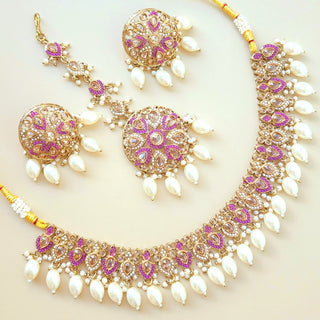 Georgina Purple Polki Necklace Set with Tikka