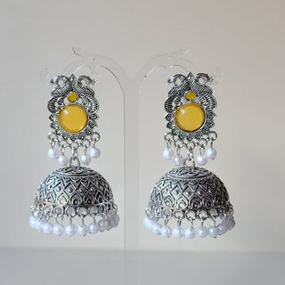 Georgina Yellow German Silver Jhumka Earrings